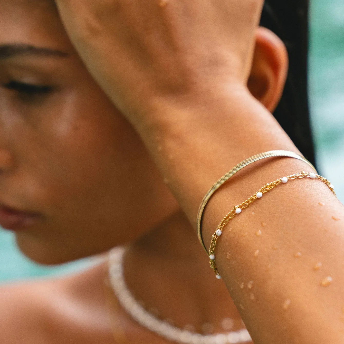 Atolea Jewelry Bracelets<Double White Beaded Bracelet