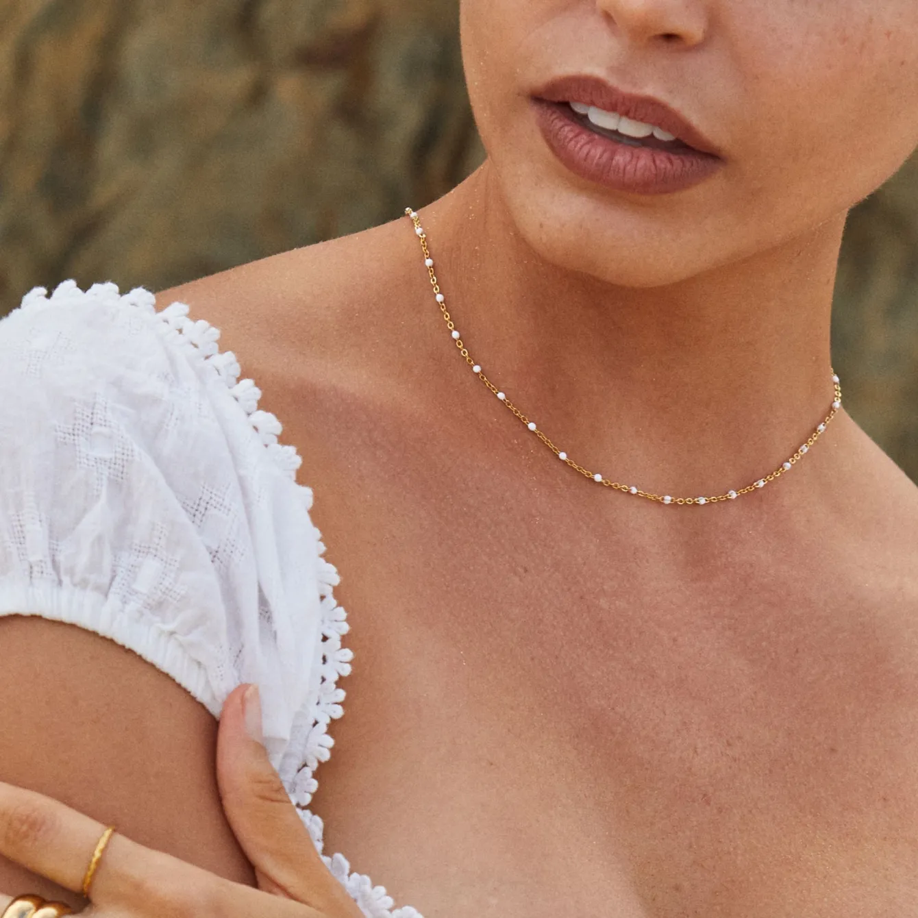 Atolea Jewelry Necklaces<White Beaded Choker